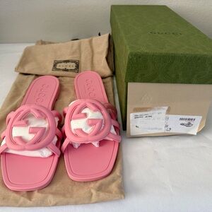 Gucci Pink Logo Slide Sandals